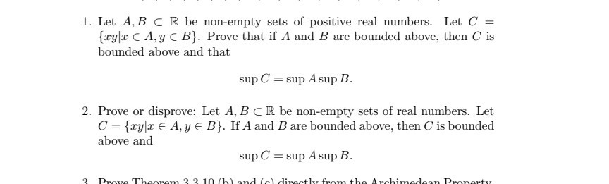 Solved 1 Let A B C R Be Non Empty Sets Of Positive Real