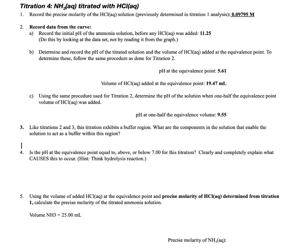 Solved Titration 4 NH3(aq) titrated with HCl(aq) 1. Record