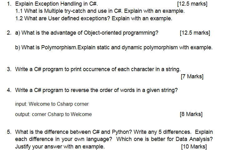 Solved 1. Explain Exception Handling in C#. 1.1 What is