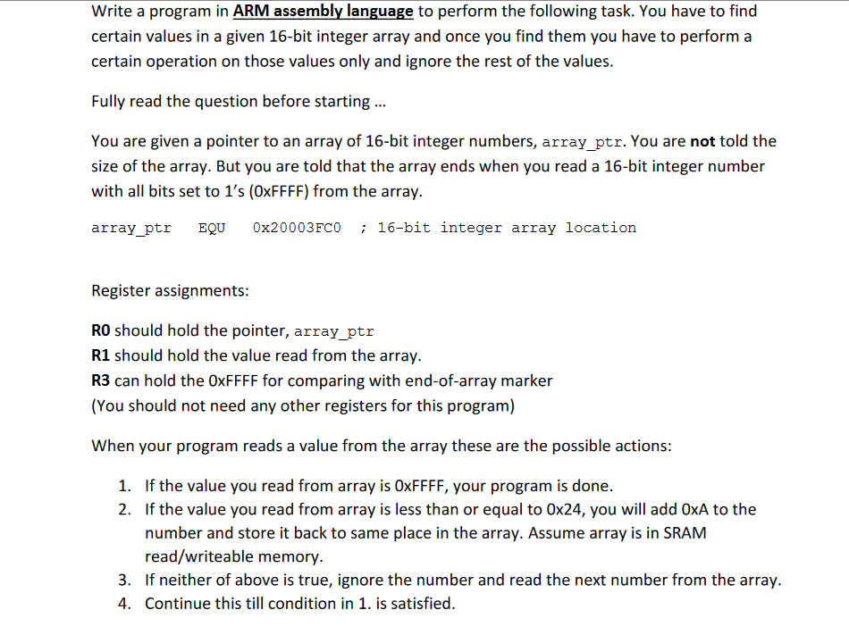 Write a program in ARM assembly language to perform | Chegg.com