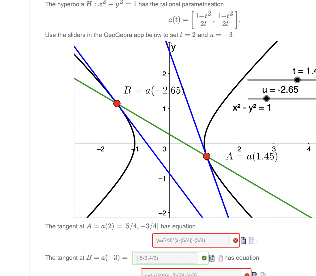 Solved The Hyperbola H X2 Y 1 Has The Rational Chegg Com