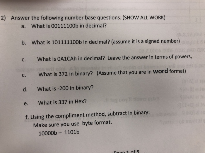 Solved 2) Answer The Following Number Base Questions. (SHOW | Chegg.com