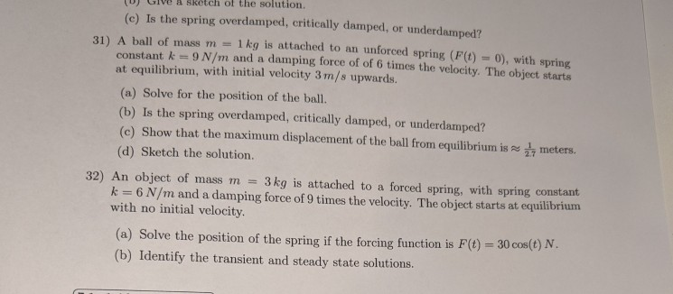 Solved (0) Give & Sketch Of The Solution. (c) Is The Spring | Chegg.com