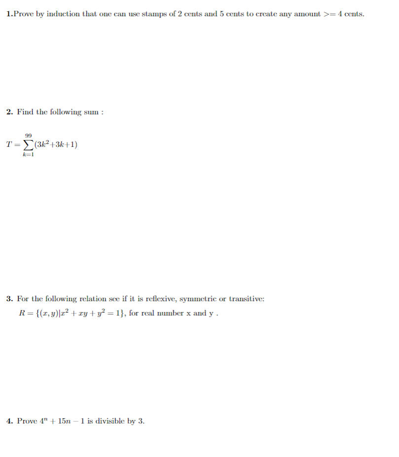 Stamp Problem Induction Solved 1.Prove by induction that one can use stamps of 2 | Chegg.com