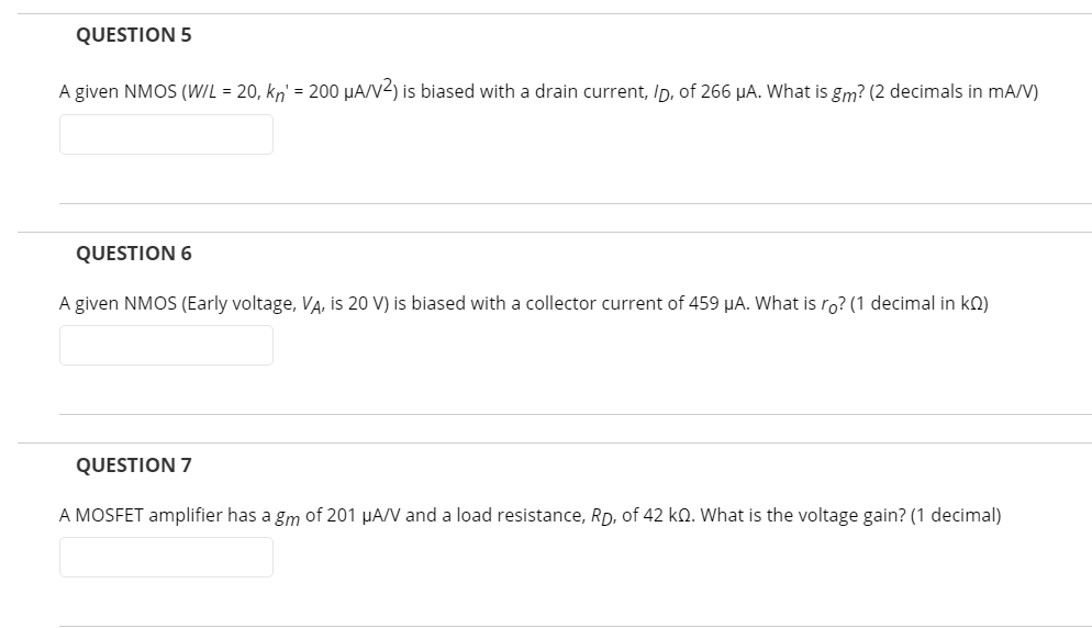 What Is Gm >> Solved Question 5 A Given Nmos W L 20 Kn 200 Ha V What Is Gm >> Solved Question 5 A Given Nmos W L 20 Kn 200 Ha V