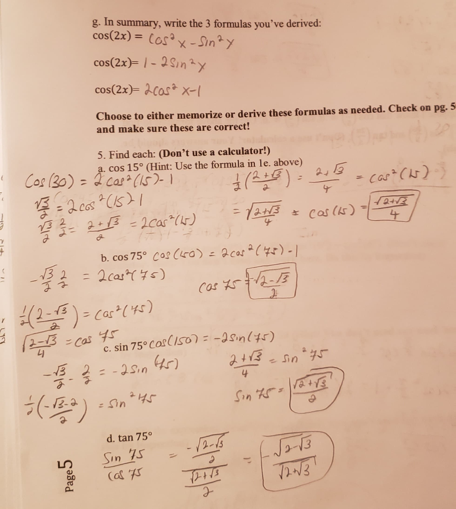 Solved G In Summary Write The 3 Formulas You Ve Derived Chegg Com