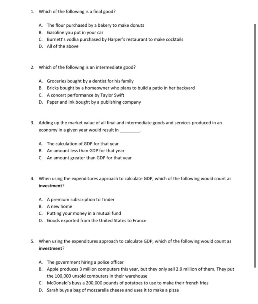Solved 1 which of the following is a final good a the chegg