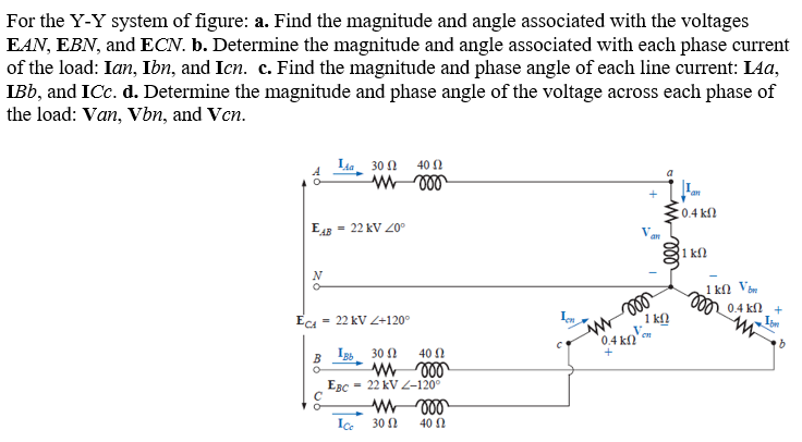 Solved For the Y-Y system of figure: a. Find the magnitude | Chegg.com