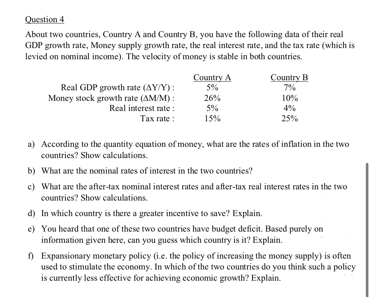 Solved Question 4About two countries, Country A and Country | Chegg.com