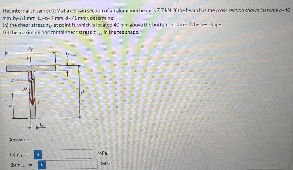 Solved The internal shear force V at a certain section of an | Chegg.com