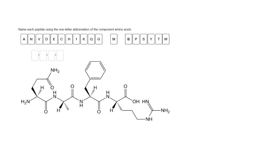 Solved Name each peptide using the oneletter abbreviation