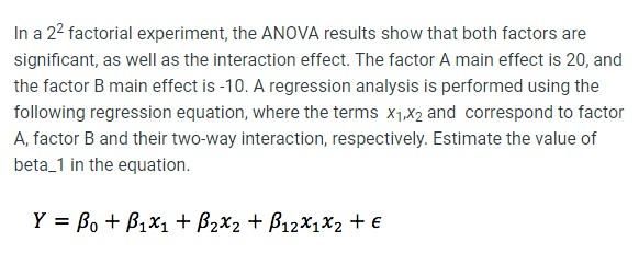 Solved In a 22 factorial experiment, the ANOVA results show | Chegg.com