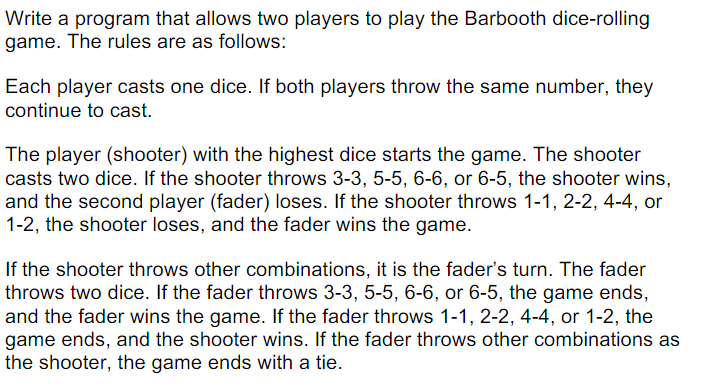 Solved Write a program that allows two players to play the | Chegg.com