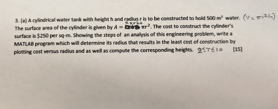 Solved PLEASE WRITE THE MATLAB CODE FOR THIS PORBLEM WITH | Chegg.com