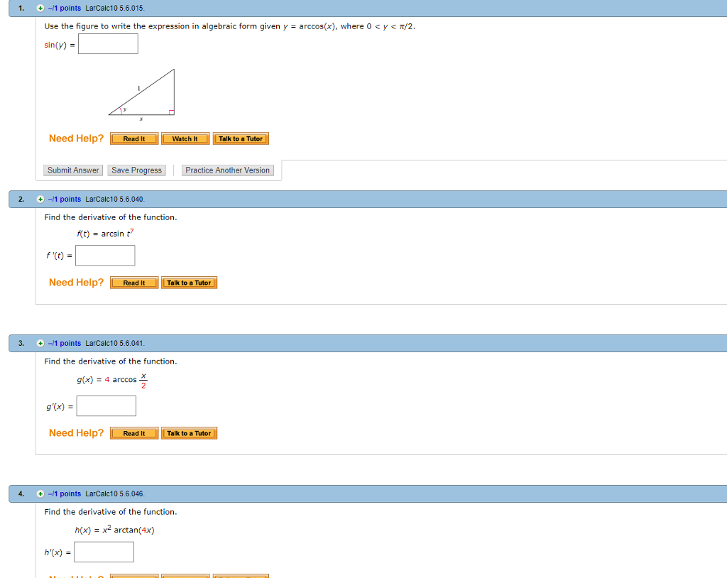 Solved 1. + -11 points LarCalc10 5.6.015 Use the figure to | Chegg.com