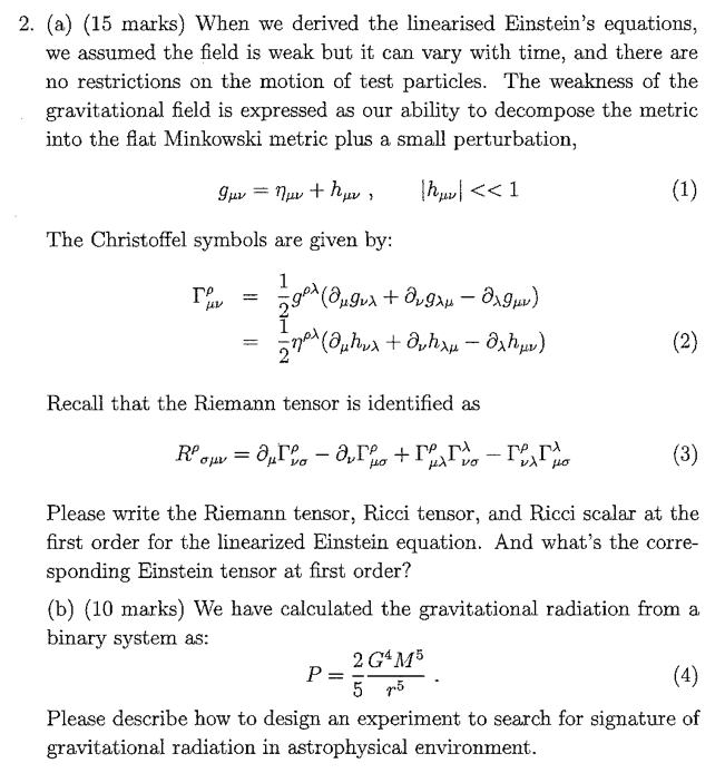 Solved This is a General Relativity question, please provide | Chegg.com