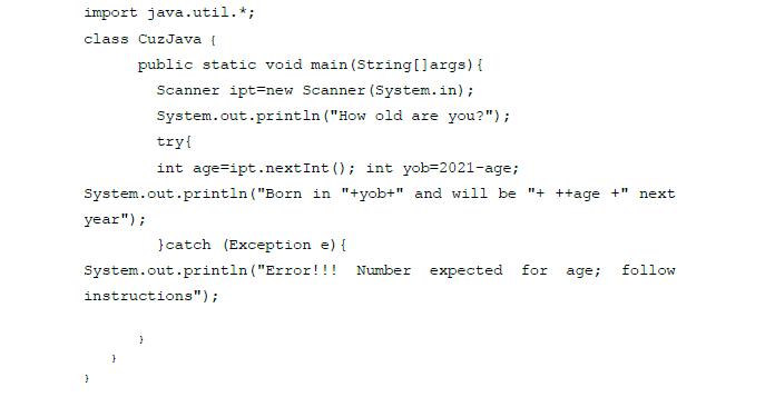Solved import java.util. ∗; class CuzJava \& public static | Chegg.com