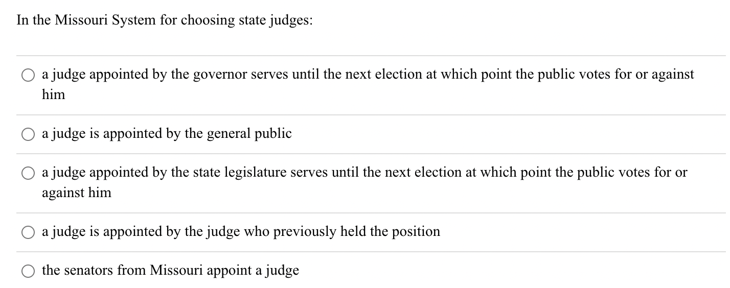 Solved In the Missouri System for choosing state judges a