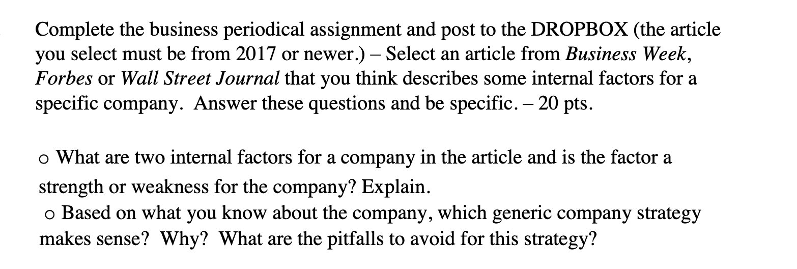 Solved Complete the business periodical assignment and post