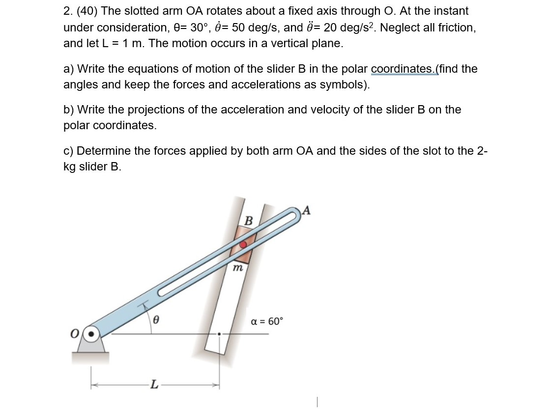 Solved 2 40 The Slotted Arm Oa Rotates About A Fixed A Chegg Com