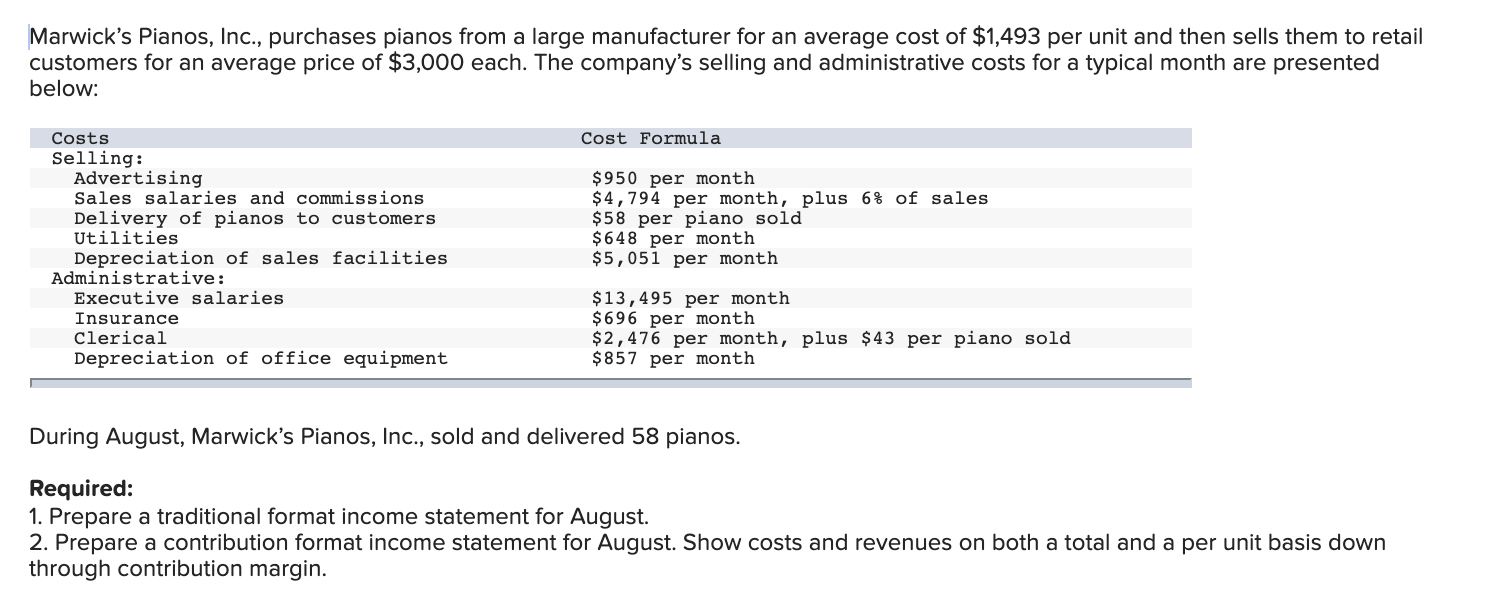 Solved Marwick S Pianos Inc Purchases Pianos From A Large Chegg Com