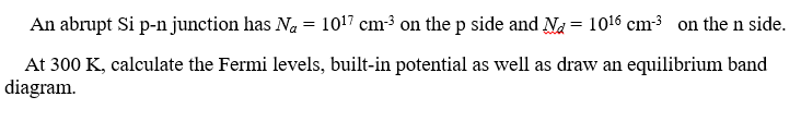 Solved = An abrupt Si p-n junction has Na 1017 cm-3 on the p | Chegg.com