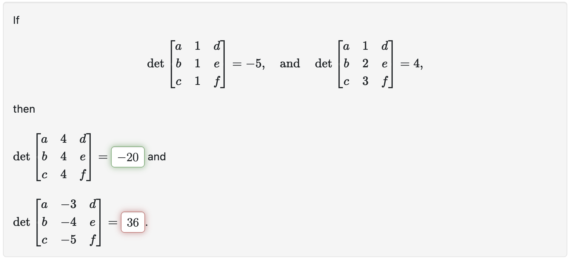 Solved det⎣⎡abc111def⎦⎤=−5, and det⎣⎡abc123def⎦⎤=4 then | Chegg.com