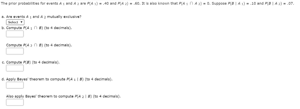 Solved The Prior Probabilities For Events A I And A 2 Are | Chegg.com