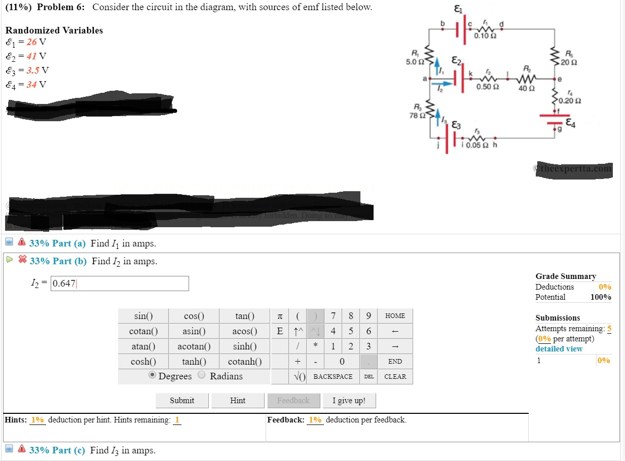 Solved (11%) Problem 6: Consider the circuit in the diagram, | Chegg.com