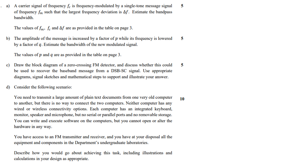 Solved A carrier signal of frequency 𝑓𝑐 is | Chegg.com