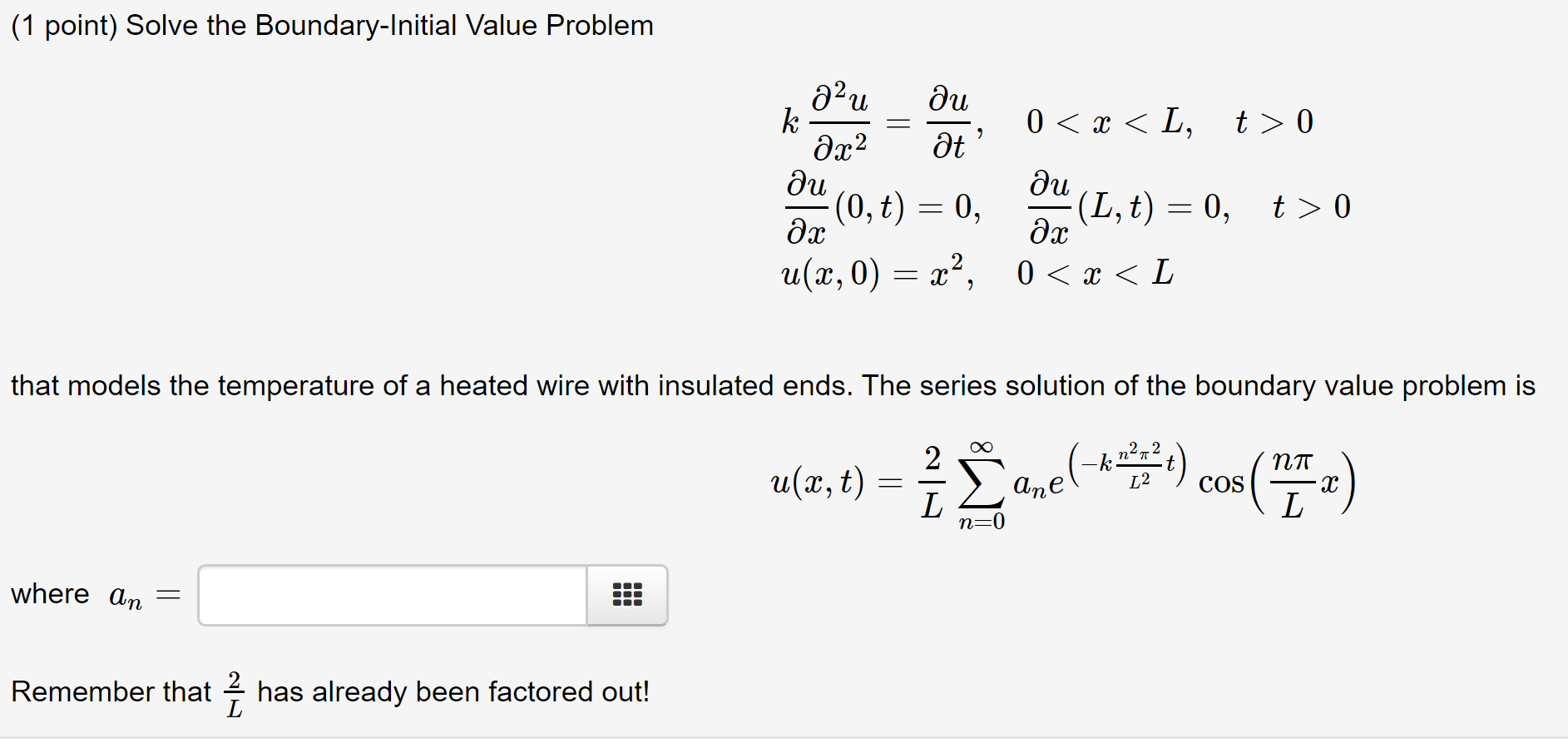 Solved (1 Point) Solve The Boundary-Initial Value Problem - | Chegg.com