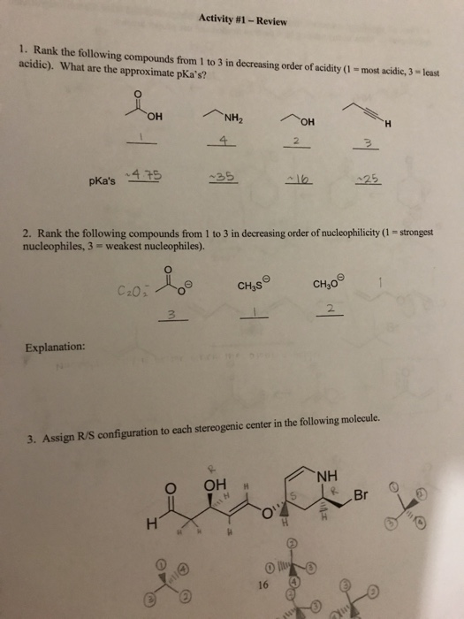 Solved Activity #1-Review 1. Rank the following compounds | Chegg.com