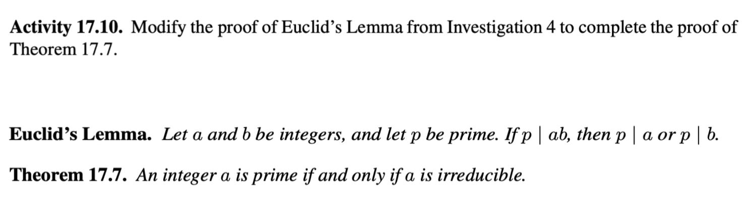 Solved Activity 17.10. Modify The Proof Of Euclid's Lemma | Chegg.com