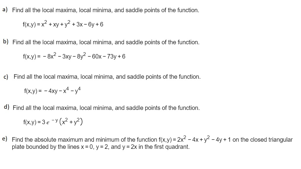 Solved A Find All The Local Maxima Local Minima And Chegg Com