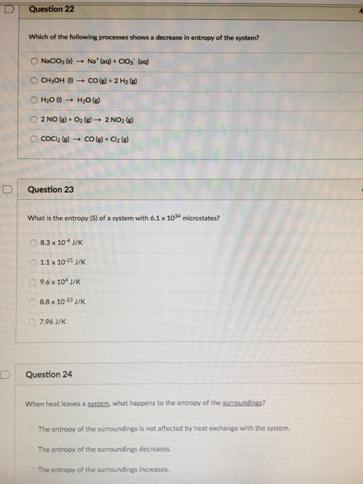 Solved Which of the following processes shows a decrease in | Chegg.com