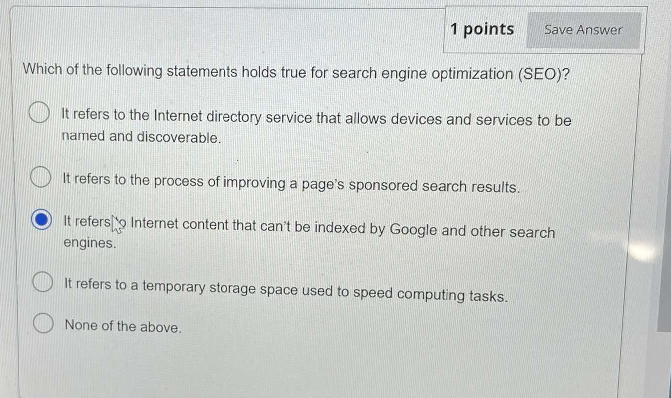 Solved 1 points Save Answer Which of the following | Chegg.com