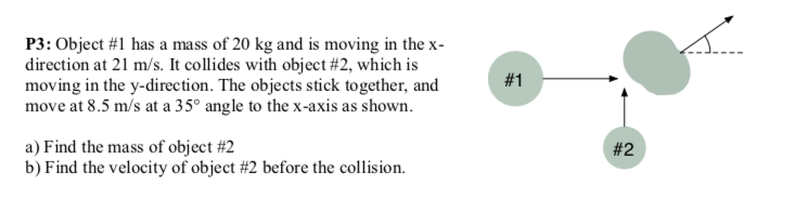 Solved P3: Object #1 has a mass of 20 kg and is moving in | Chegg.com