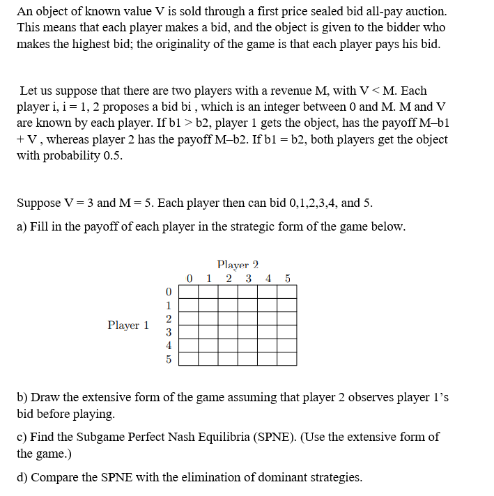 Solved An object of known value V is sold through a first | Chegg.com
