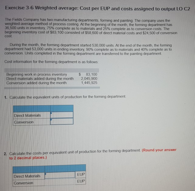 Solved Exercise 3 6 Weighted Average Cost Per Eup And Costs 8622