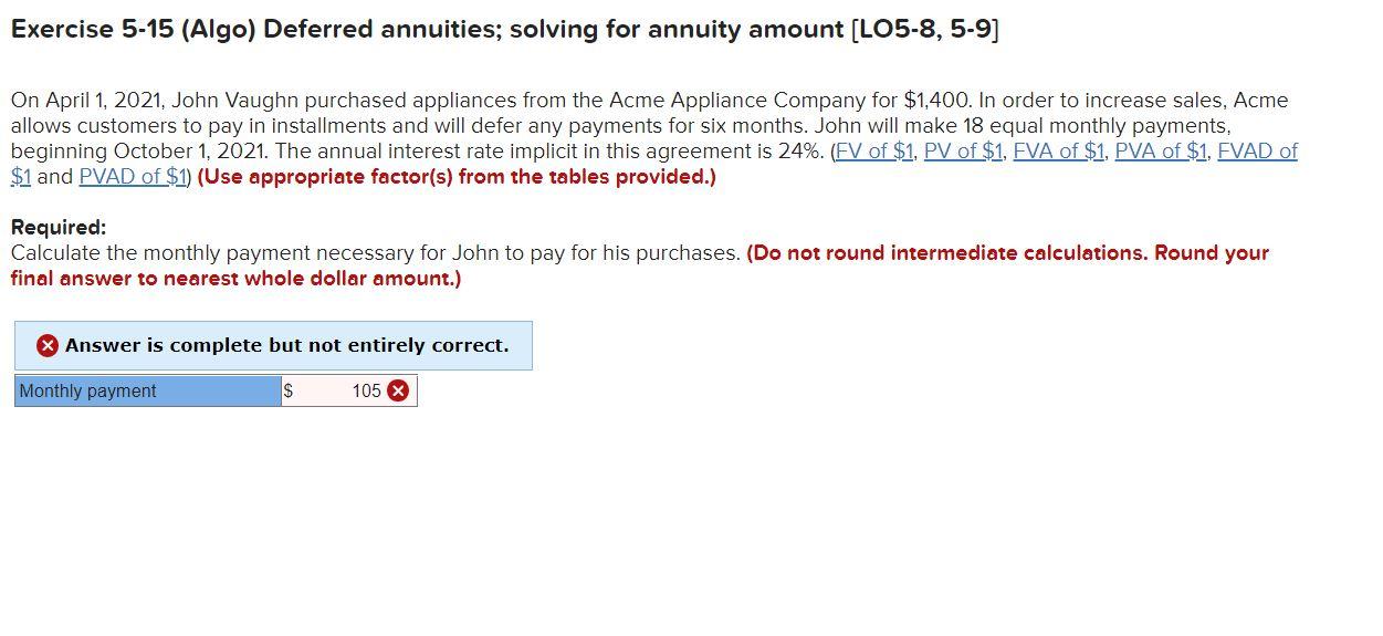 Solved Exercise 5-15 (Algo) Deferred annuities; solving for | Chegg.com