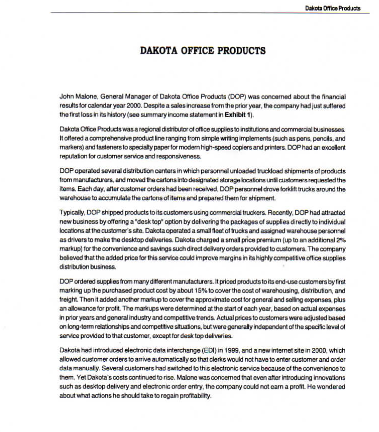 Solved Dakota Office Products DAKOTA OFFICE PRODUCTS John 