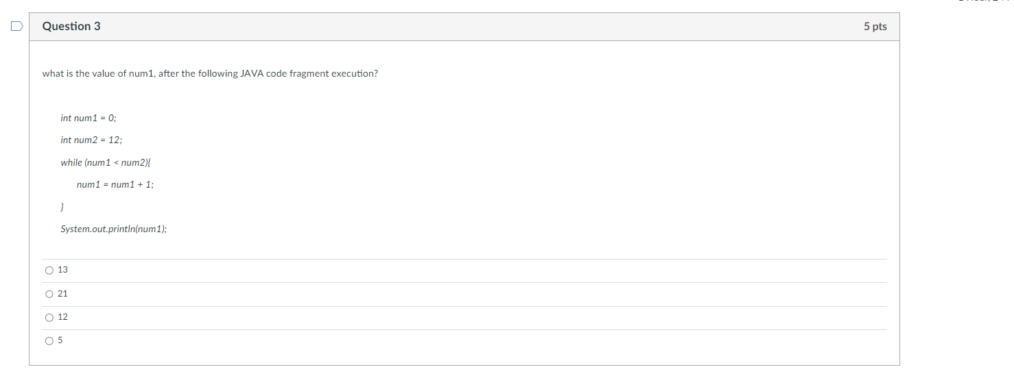 Solved Question 3 what is the value of num1, after the | Chegg.com
