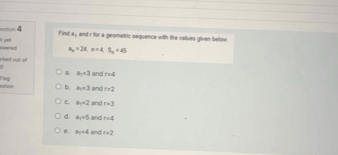 Solved Find a1 and r for a geometric sequence with the | Chegg.com