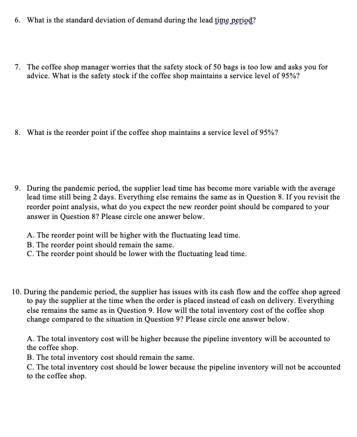 Solved 6. What is the standard deviation of demand during | Chegg.com