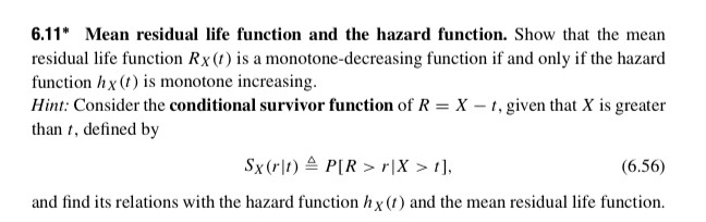 6-11-mean-residual-life-function-and-the-hazard-chegg