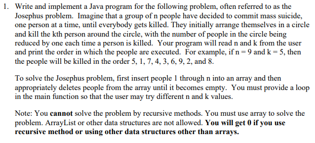Solved 1. Write and implement a Java program for the | Chegg.com