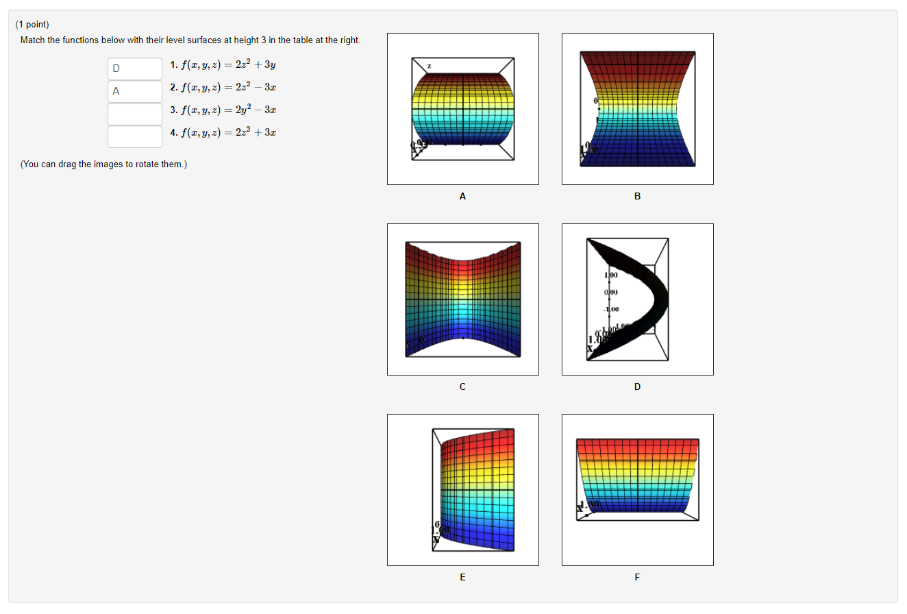 Solved Match the functions below with their level surfaces | Chegg.com