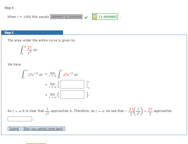 Solved Step 4 When t = 1000 this equals 26999973/2000000 | Chegg.com