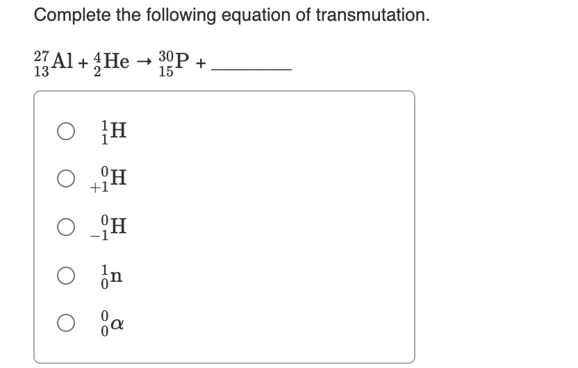 Solved Complete the following equation of transmutation. 13 | Chegg.com
