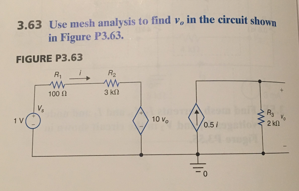 Solved 3.63 Use mesh analysis to find v, in the circuit | Chegg.com